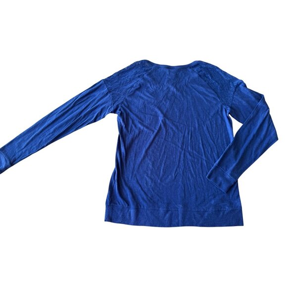 Victorias Secret Pink Womens Long Sleeve Lace Accent Top In Royal Blue Size L - Picture 2 of 6